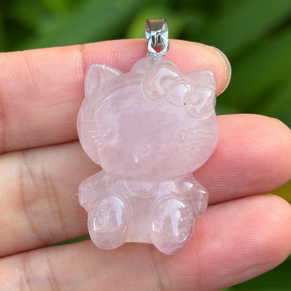 Stainless steel rose quartz kittyβ carving pendant 0856